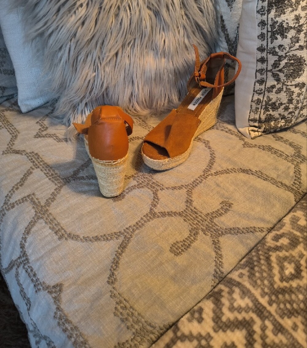 Steve Madden Copper Suede Espadrille Wedge Sandals with Ankle Strap - Picture 14 of 16